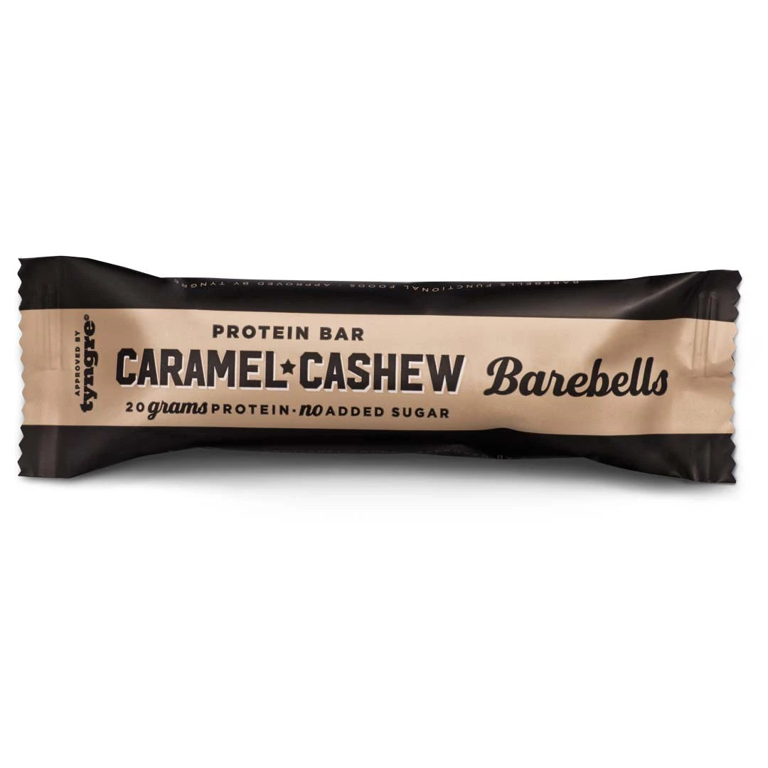 Barebells Soft protein bar 55 g i en mörkbrun och beige förpackning för smaken Caramel Cashew.