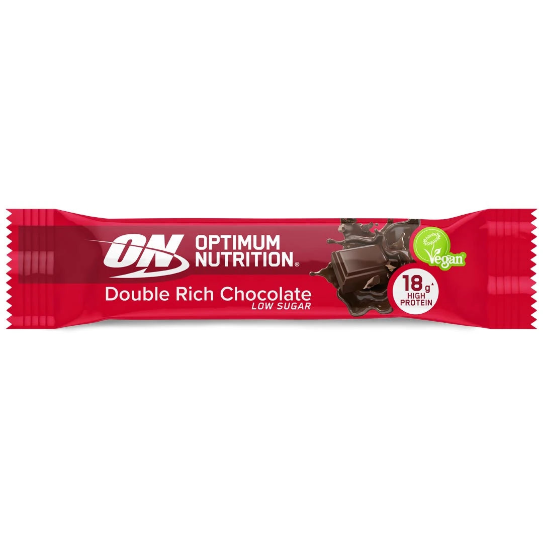 Optimum Nutrition Vegan Protein Bar 60 g i en röd förpackning för smaken Double Rich Chocolate.