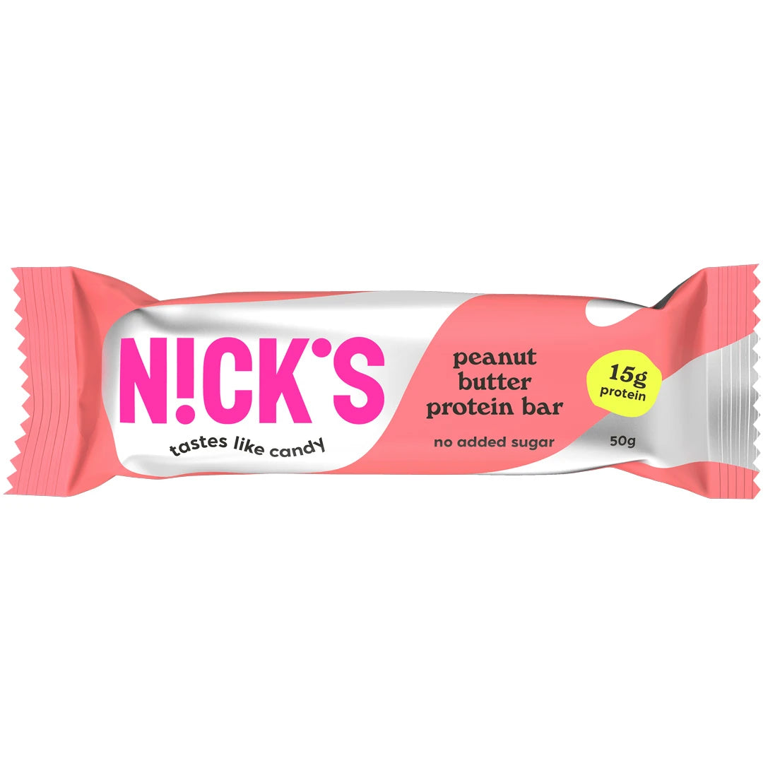 NICKS Soft bar 50 g proteinbar i en vit och rosa förpackning för smaken Peanut Butter.