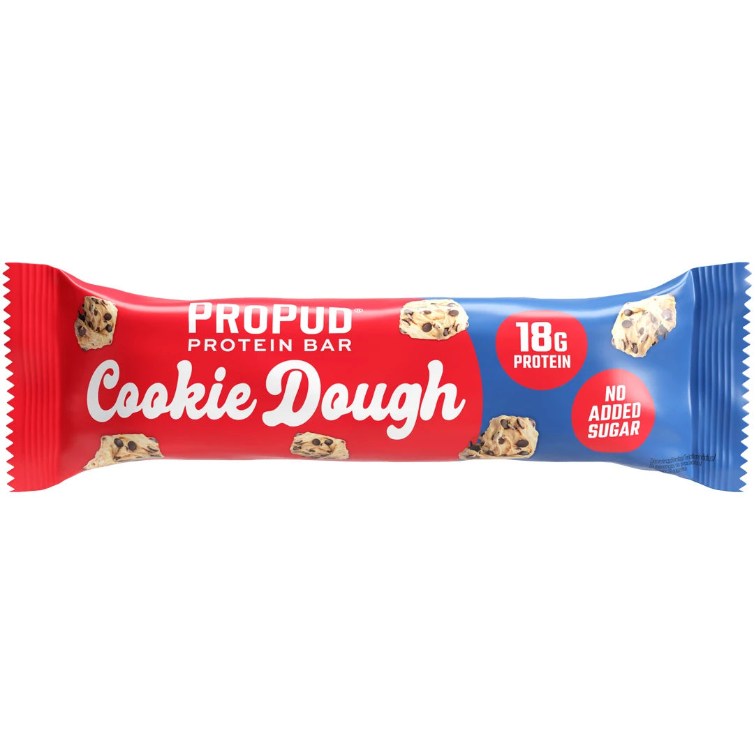 NJIE ProPud Proteinbar 55 g i en röd och blå förpackning för smaken Cookie Dough.