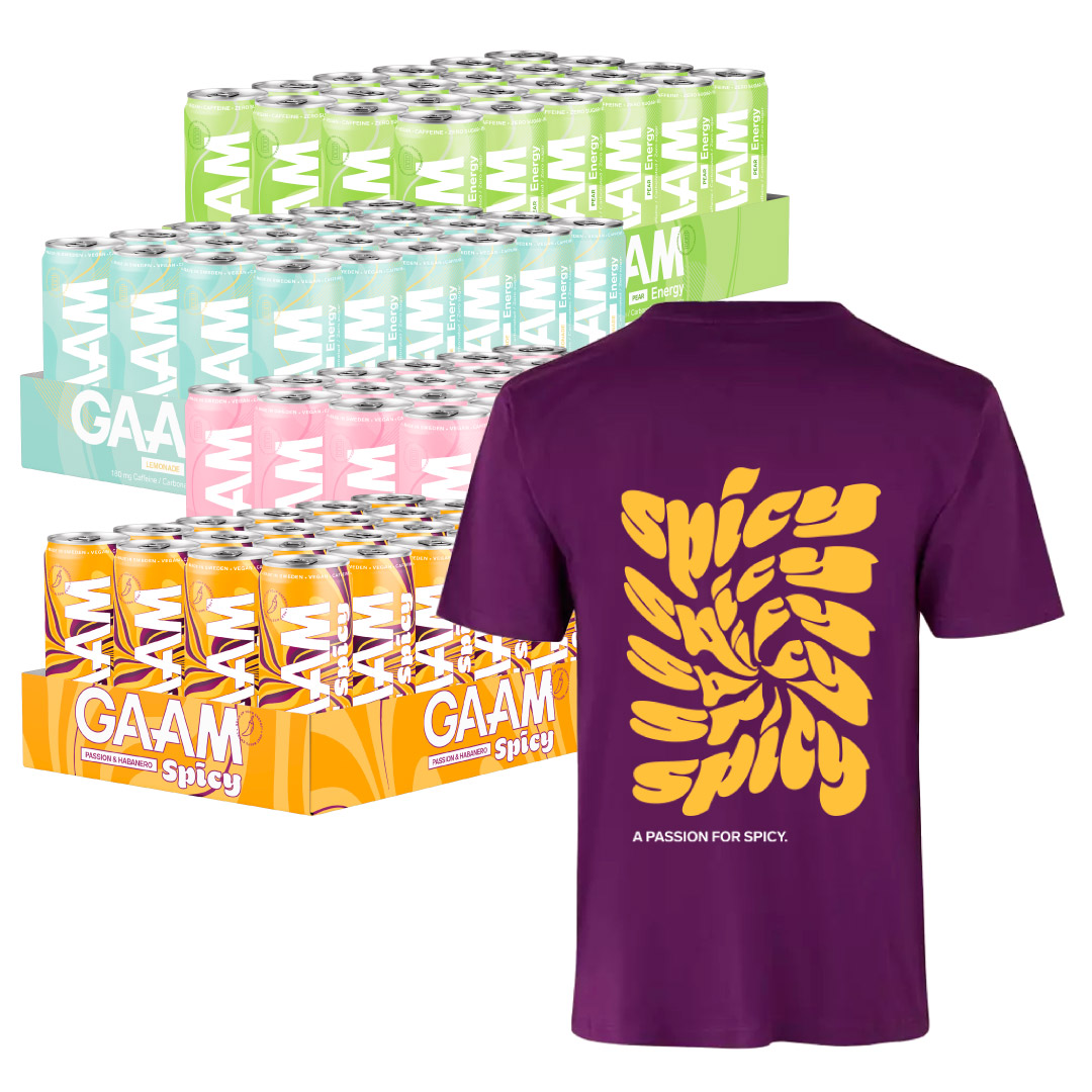 96 x GAAM Energy 330 ml + GAAM Spicy T-shirt Purple