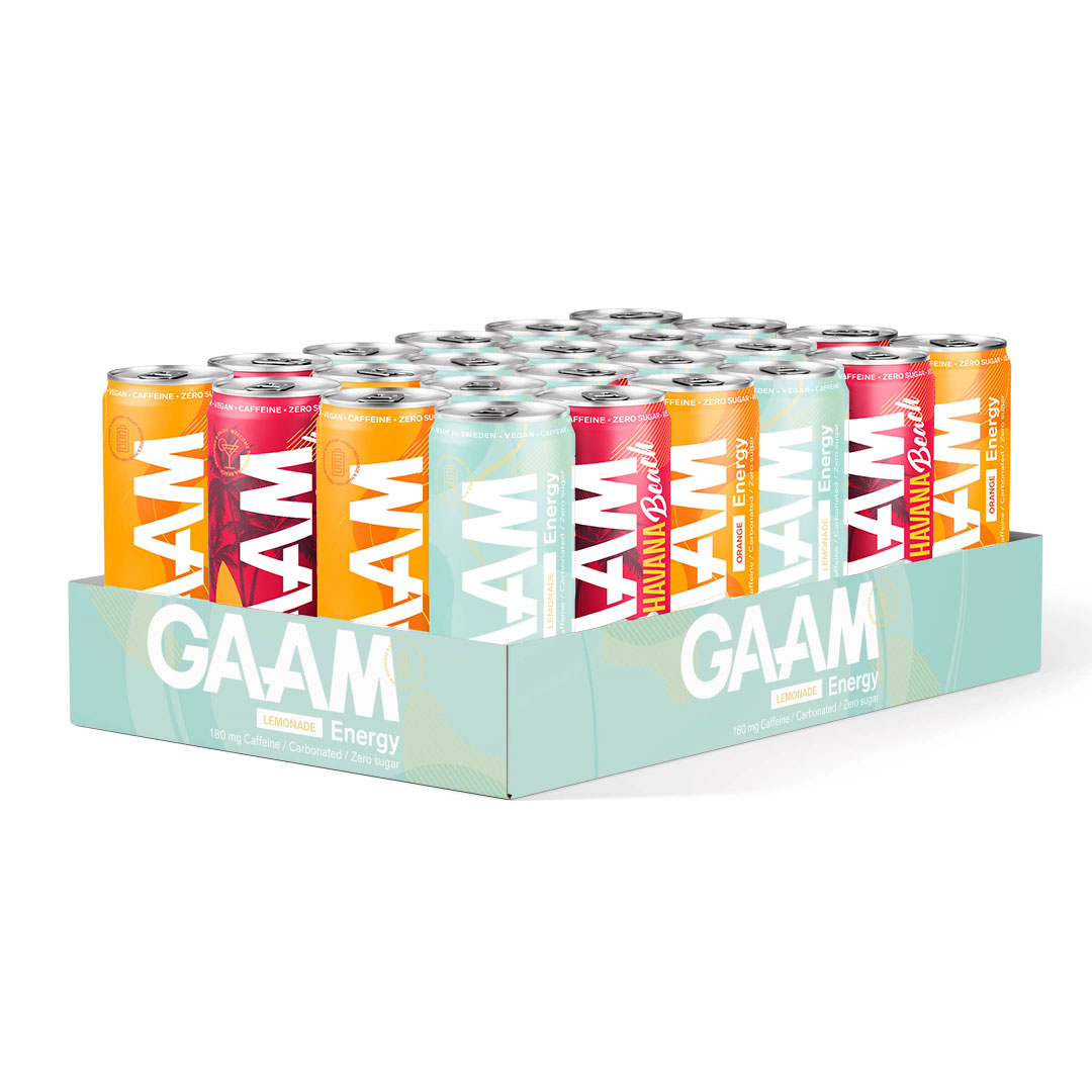 24 x GAAM Energy 330 ml Utvalda smaker Mixflak