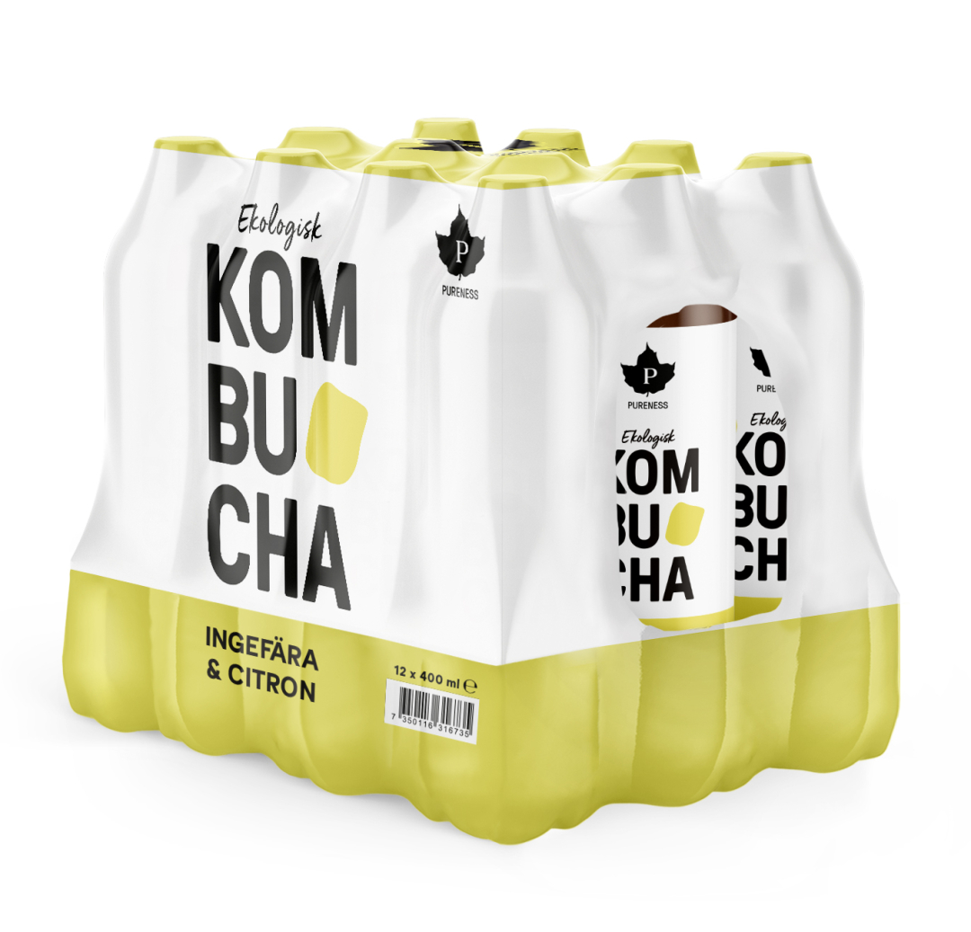 12 x Pureness Kombucha Eko 400 ml Ingefära & Citron