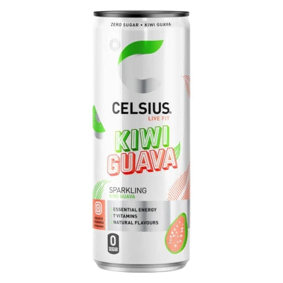 Celsius 355 ml energidryck i en vit och silverfärgad burk med smak av Kiwi Guava., bild 11 av 13