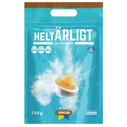 HeltÄrligt Äggpulver 750 g i en turkos påse med smak av choklad., bild 1 av 3