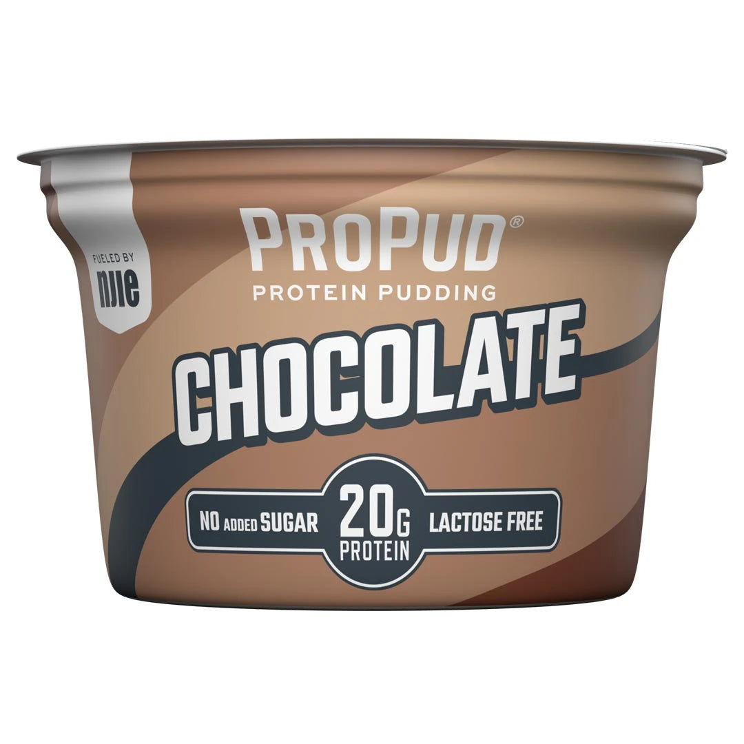 NJIE ProPud Choklad 200 g proteinpudding i en brun plastbägare med vita och mörkbruna detaljer., bild 4 av 4