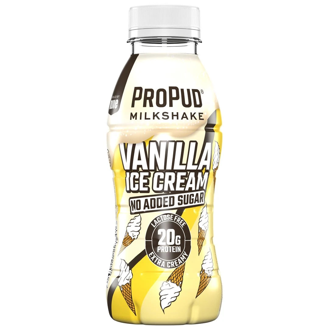 NJIE ProPud Protein Milkshake 330 ml i en gulvit flaska med glassmotiv för smaken Vanilla Ice Cream., bild 8 av 9