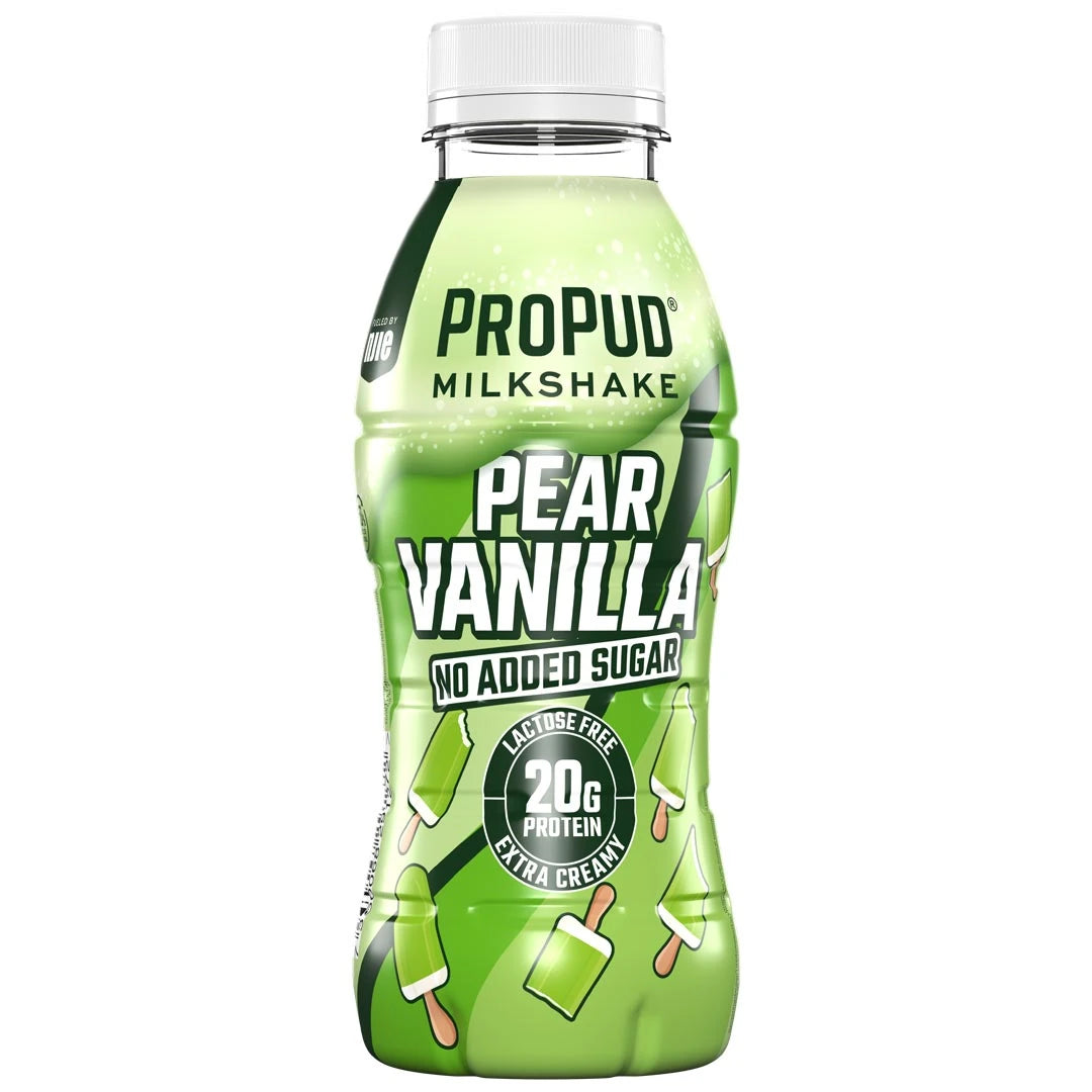 NJIE ProPud Protein Milkshake 330 ml i en grön flaska med vit kork för smaken Pear Vanilla., bild 9 av 9