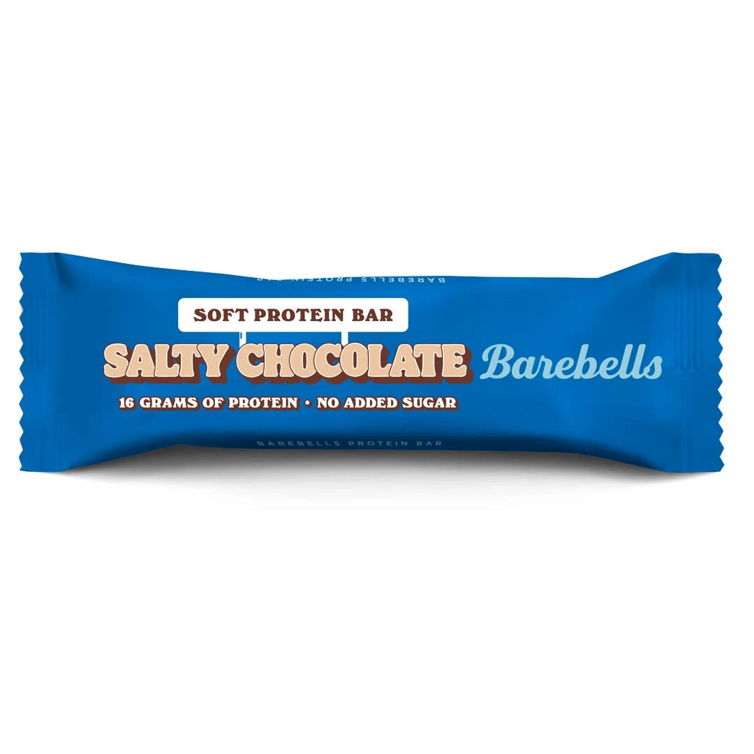 Barebells Soft protein bar 55 g i en blå förpackning med smaken Salty Chocolate., bild 6 av 19