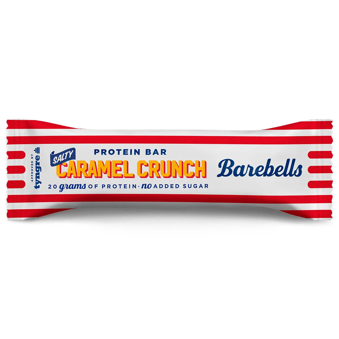 Barebells Soft protein bar 55 g i en vit förpackning med röda ränder för smaken Salty Caramel Crunch., bild 11 av 19