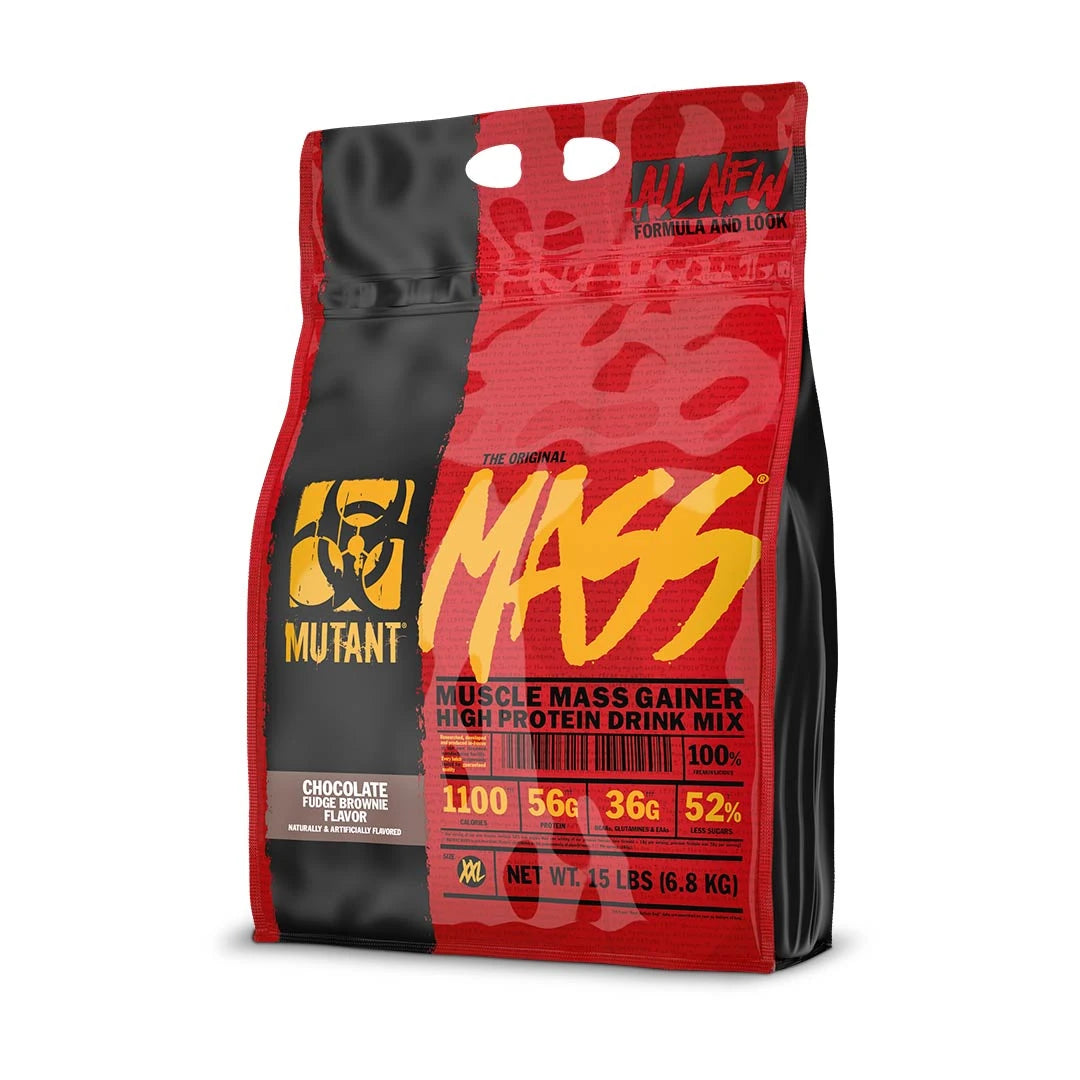Mutant Mass 6,8 kg gainer i en röd och svart påse för smaken Chocolate Fudge Brownie., bild 3 av 4
