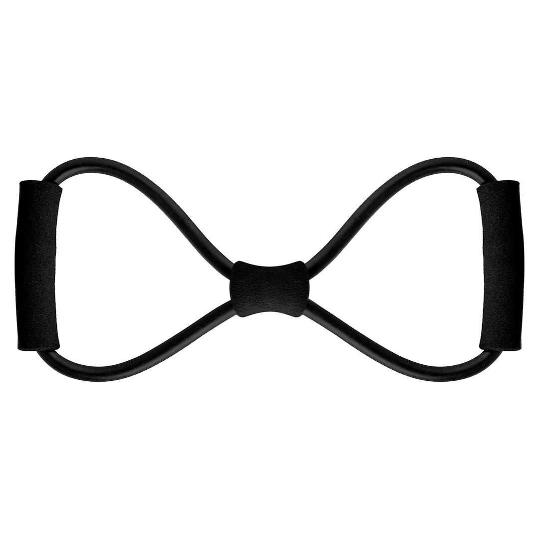 Virtufit Figure 8 Resistance Cable, ett svart träningsband med bekväma skumhandtag format som en åtta.