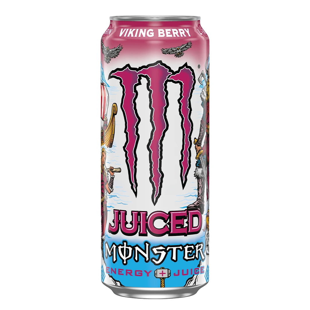 Monster Energy 500 ml i en rosa och blå burk med vikingamotiv för smaken Viking Berry., bild 16 av 19