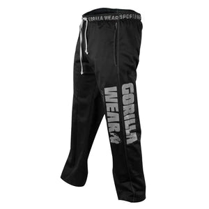 Svarta Gorilla Wear Logo Mesh Pants, träningsbyxor med resårmidja, dragsko och stor logga på benet.