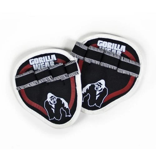 Gorilla Wear Palmgrip Röd är svarta träningsgrepp med röda detaljer och vit logga för styrketräning.