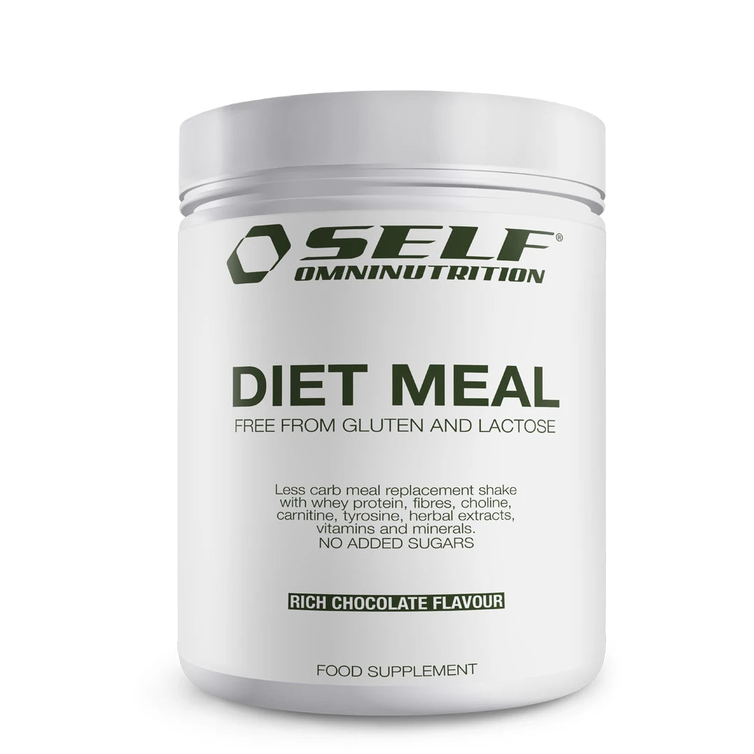 Self Omninutrition Diet Meal 500 g måltidsersättning förpackad i en vit burk med smaken Rich Chocolate.