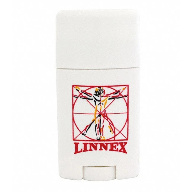 Linnex Liniment Stick 50 g, ett vitt linimentstift med röd logotyp för lindring av muskel- och ledvärk.