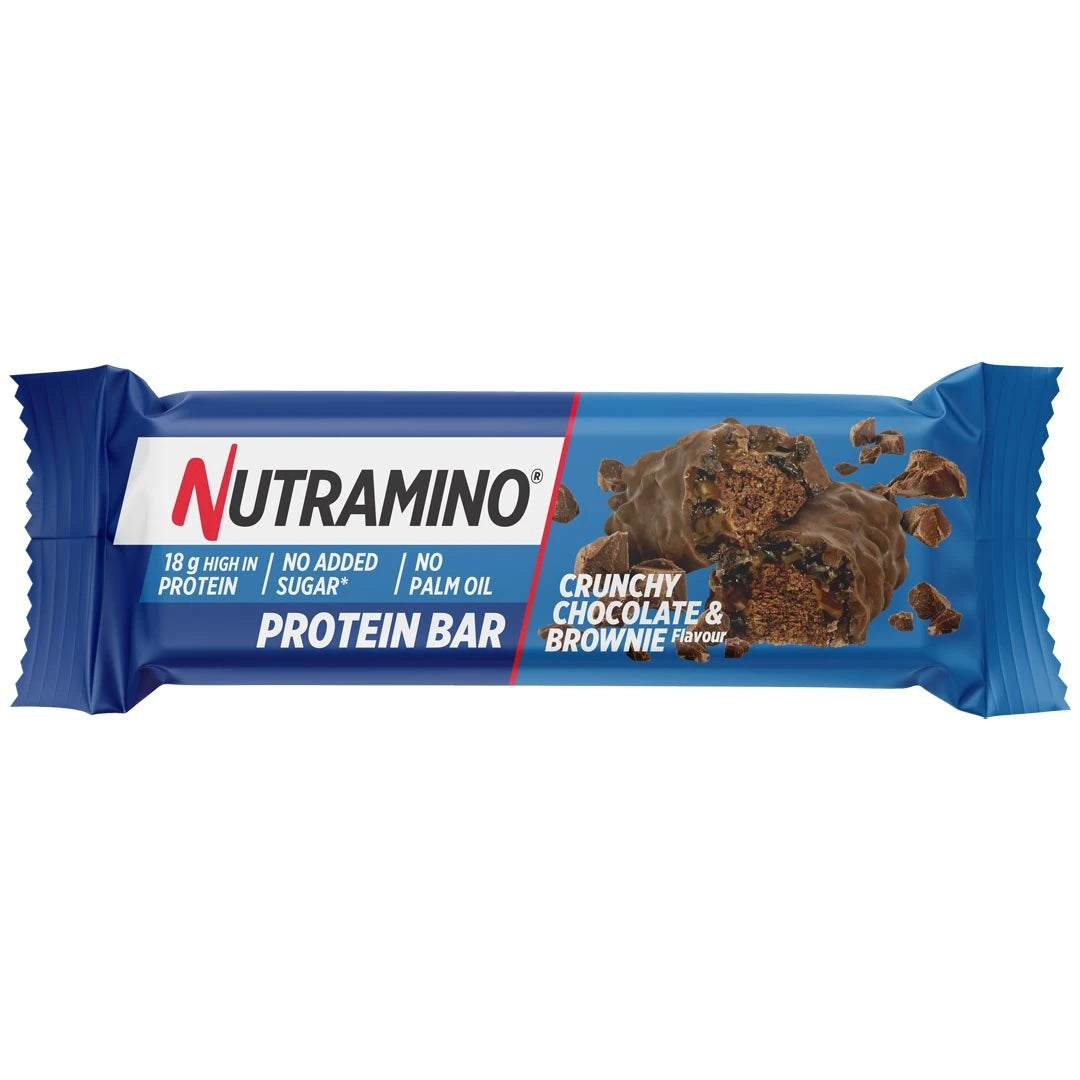 Nutramino Protein Bar 55 g proteinbar i en blå förpackning med smak av Chocolate Brownie.