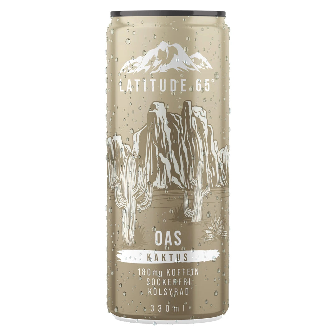 Latitude 65 330 ml i en beige burk med vattendroppar och ökenmotiv för smaken Kaktus., bild 6 av 20