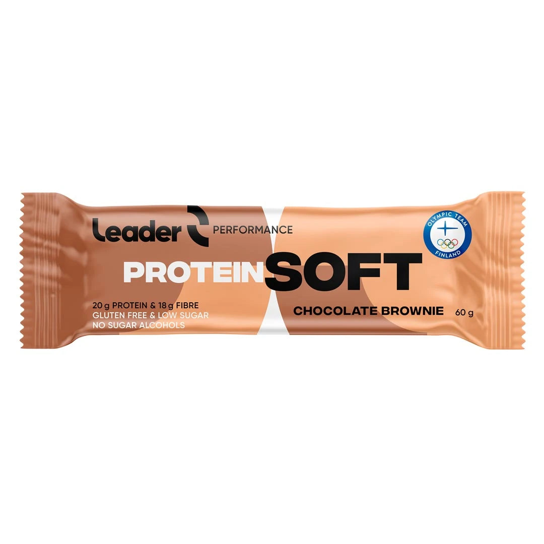 Leader Performance SoftBar 60 g proteinbar med smaken Chocolate Brownie i en brun förpackning.