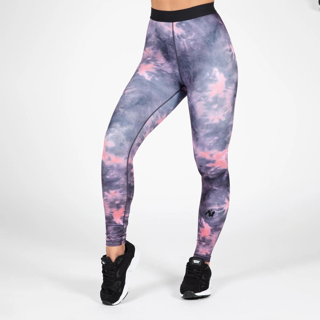 Gorilla Wear Colby Leggings grey/pink är träningstights med grå-rosa mönster och ett svart elastiskt midjeband., bild 2 av 6