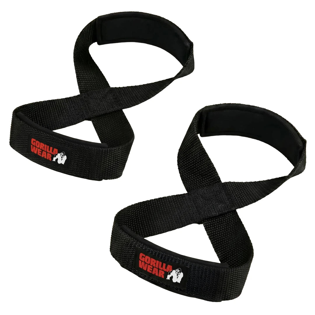 Svarta Gorilla Wear Figure 8 Lifting Straps dragremmar för tung styrketräning.