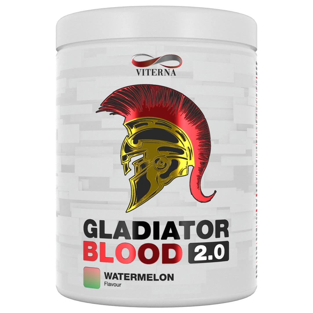 Viterna Gladiator Blood 2.0 460 g PWO-pulver i en vit burk med gladiatorhjälm för smaken Watermelon.