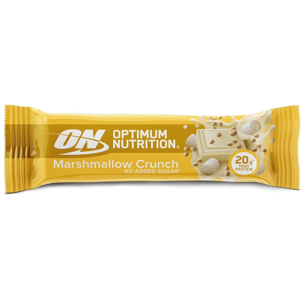 Optimum Nutrition Protein Bar 70 g i en gul förpackning för smaken Marshmallow Crunch.
