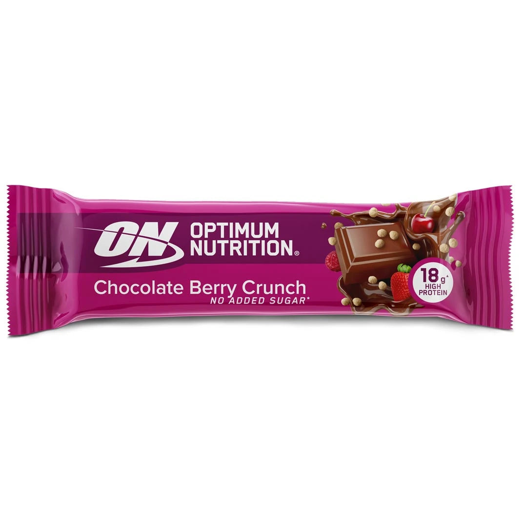 Optimum Nutrition Chocolate Protein Bar 59 g i en rosa förpackning för smaken Berry Crunch.