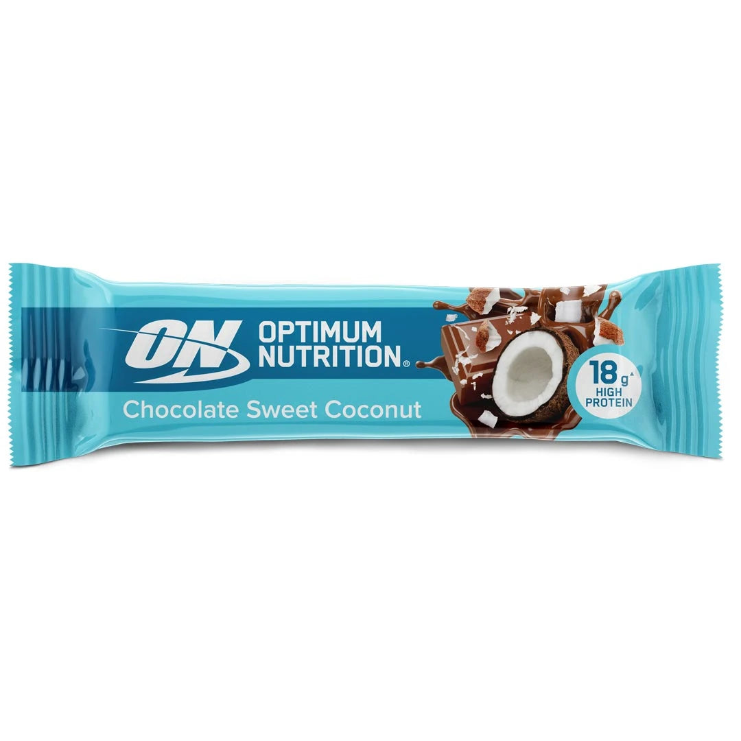 Optimum Nutrition Chocolate Protein Bar 59 g i en ljusblå förpackning för smaken Sweet Coconut.