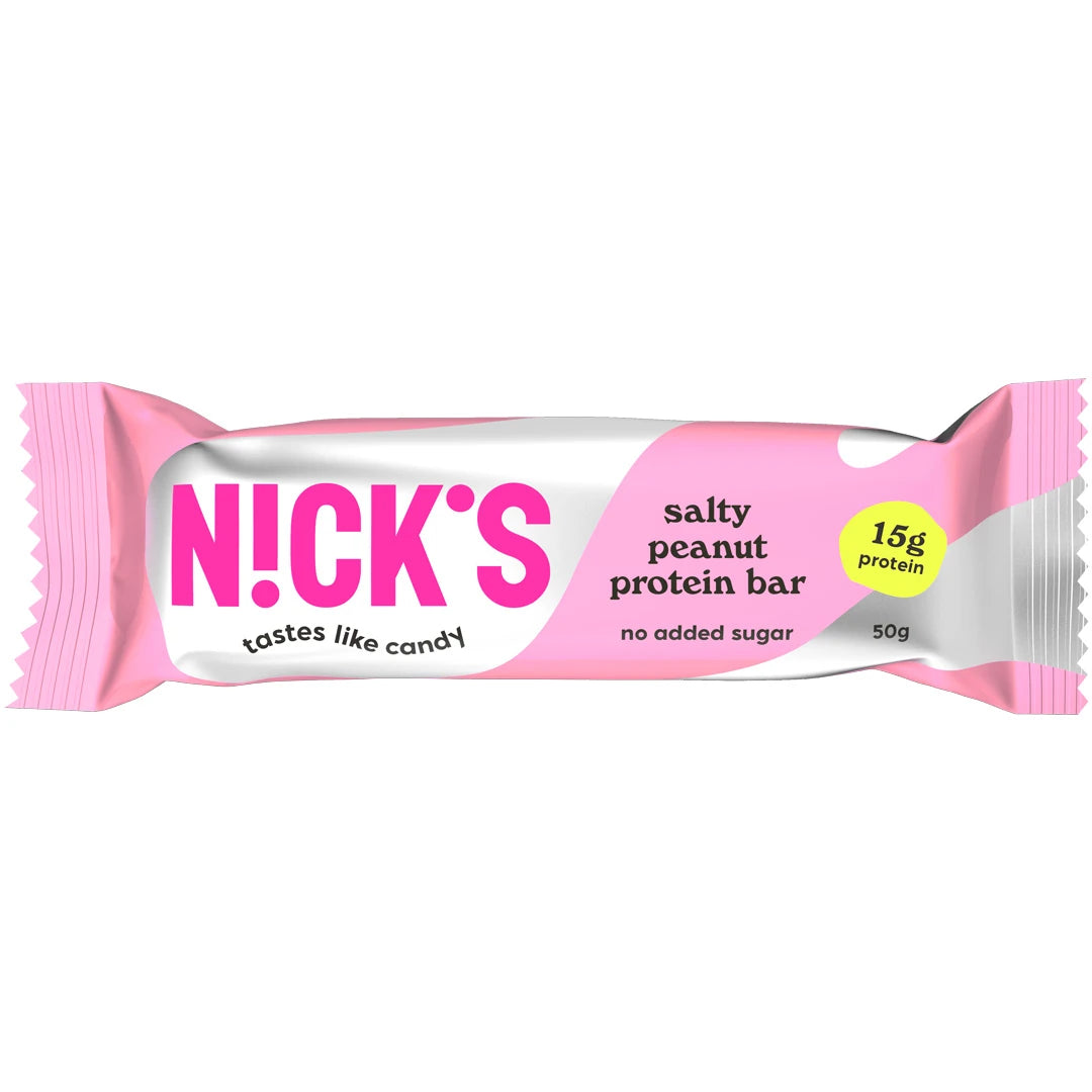 NICKS Soft bar 50 g proteinbar i en rosa och vit förpackning för smaken Salty Peanut., bild 4 av 6