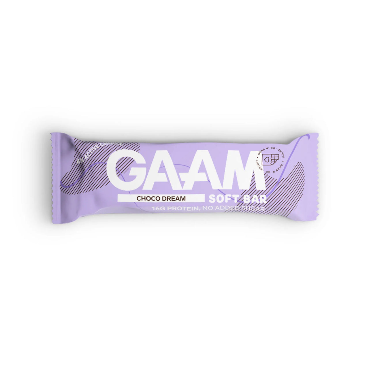 GAAM Protein & Soft bar 45 g i en ljuslila förpackning med smaken Choco Dream.