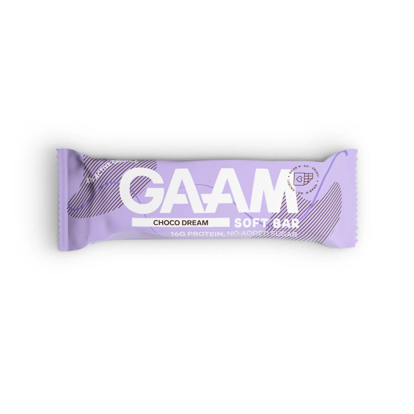 GAAM Protein & Soft bar 45 g i en ljuslila förpackning med smaken Choco Dream.