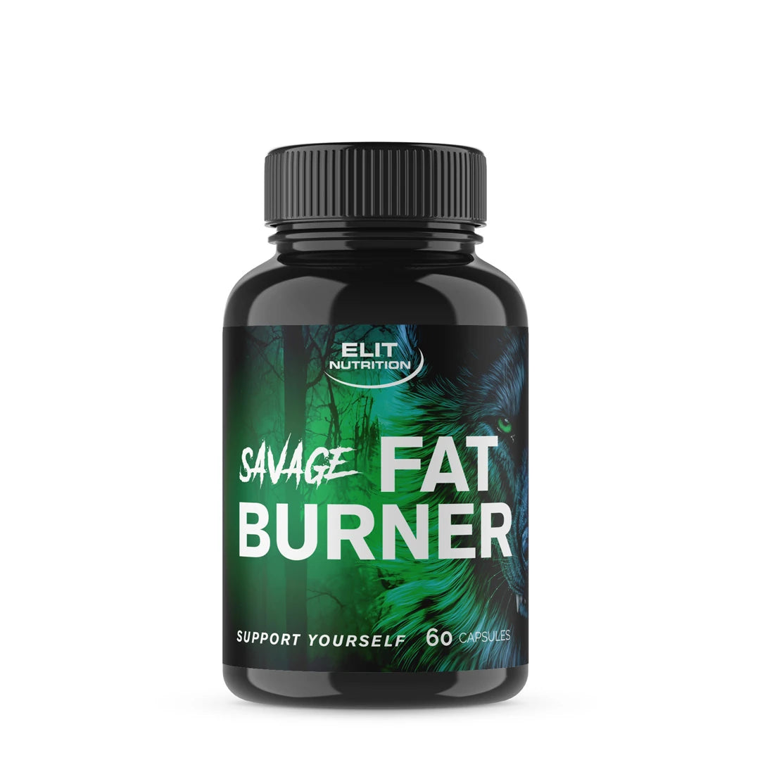 Elit Nutrition Savage FAT Burner Fettförbrännare 90 caps i en svart burk med mörkgrön design.