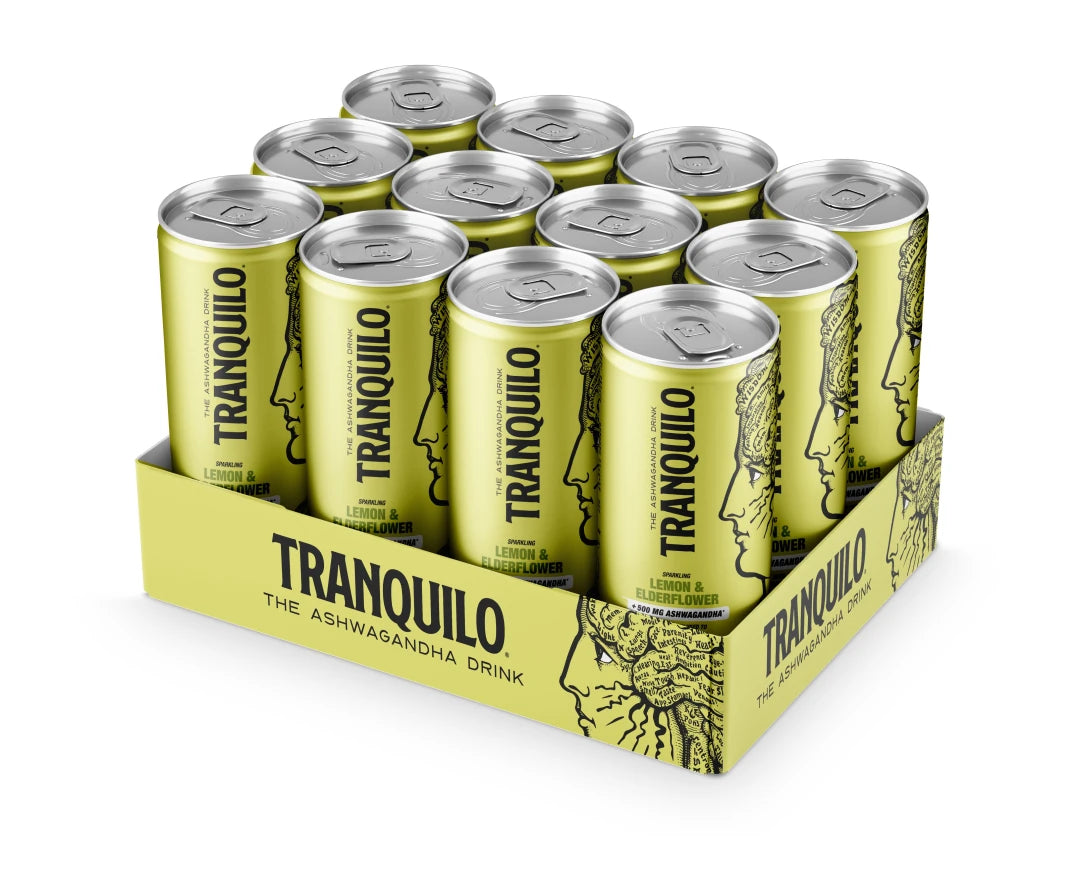 12 x Tranquilo 330 ml läsk i ett 12-pack med gula burkar för smaken Lemon &amp; Elderflower., bild 2 av 2
