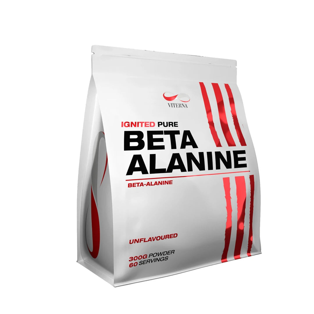Viterna Beta Alanine Powder 300 g i en vit påse med röda detaljer och svart text för naturell smak.