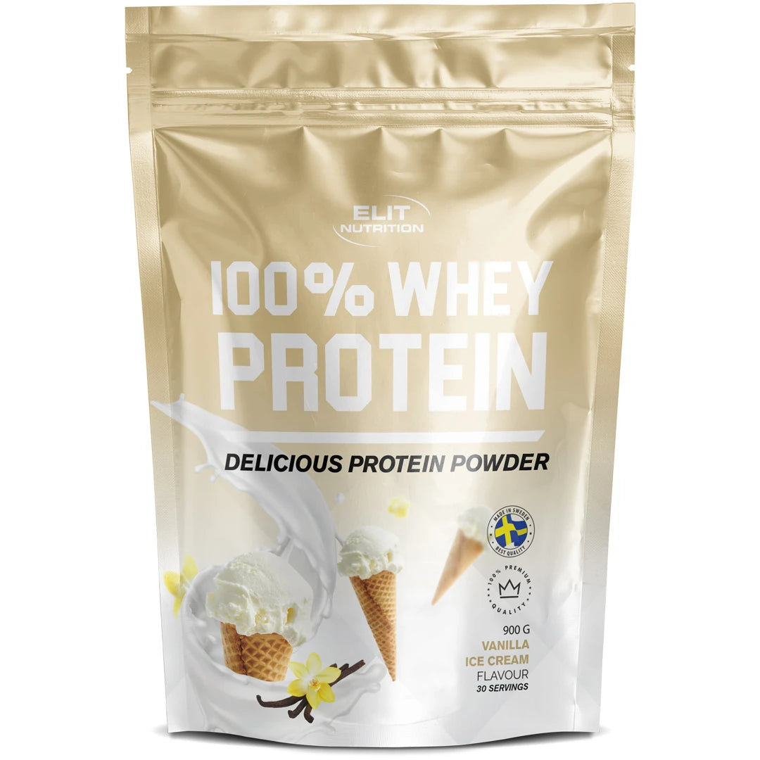 Elit Nutrition 100% Whey Protein 900 g proteinpulver i en ljusbeige påse för smaken Vanilla Ice Cream., bild 6 av 6