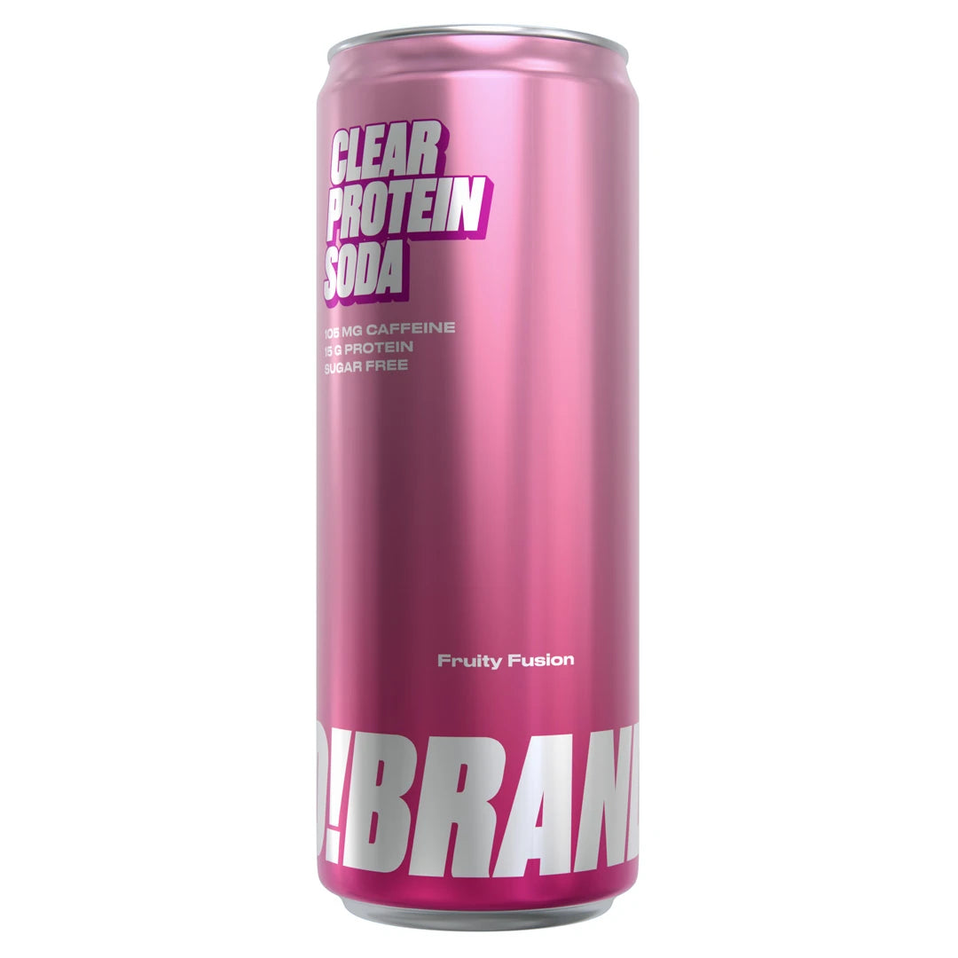 Pro Brands Clear Protein Soda 330 ml i en rosa burk för smaken Fruity Fusion.