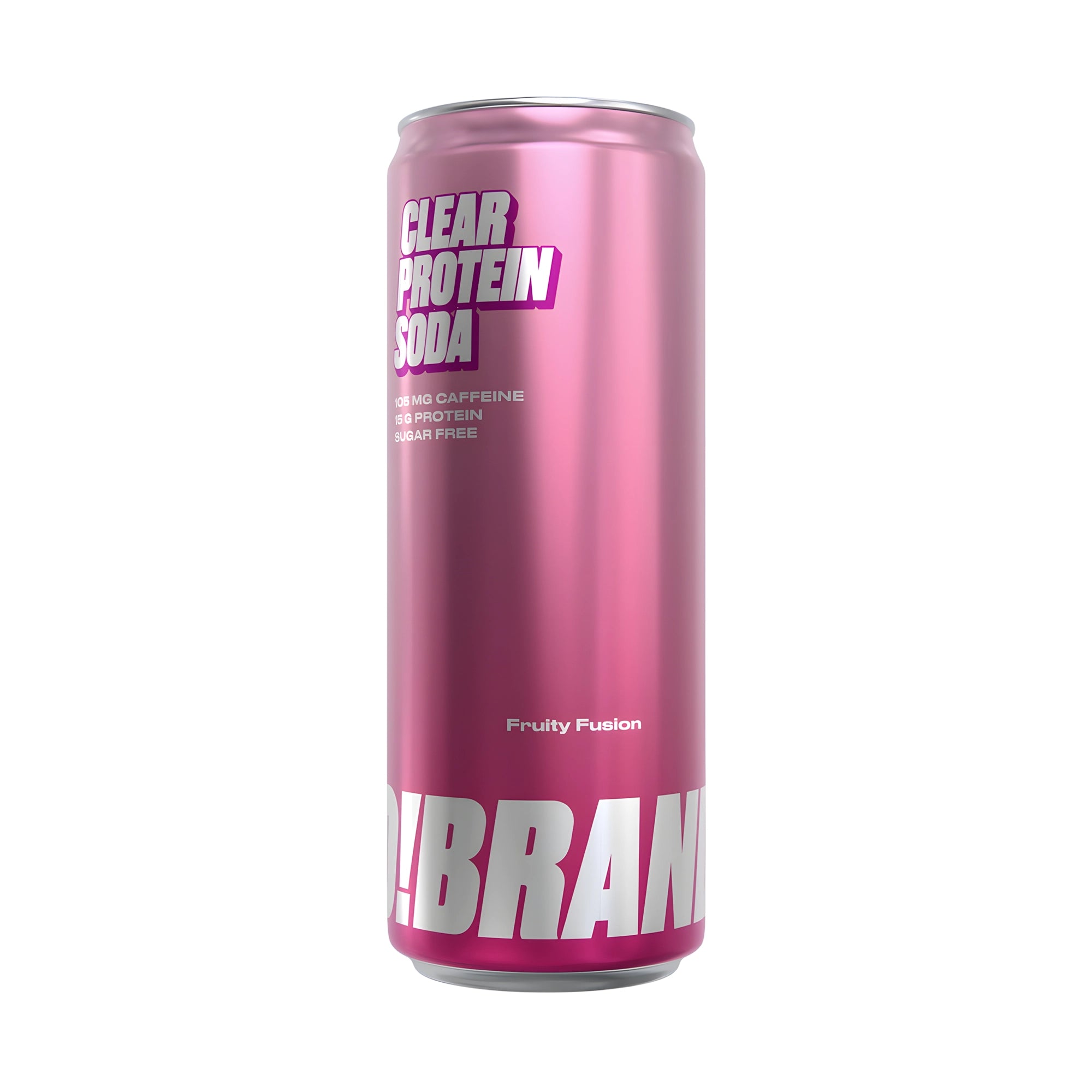Pro Brands Clear Protein Soda 330 ml i en rosa burk för smaken Fruity Fusion., bild 1 av 3