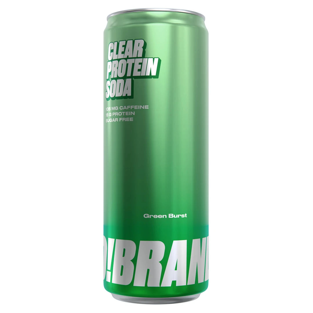 Pro Brands Clear Protein Soda 330 ml i en grön metallburk för smaken Green Burst.