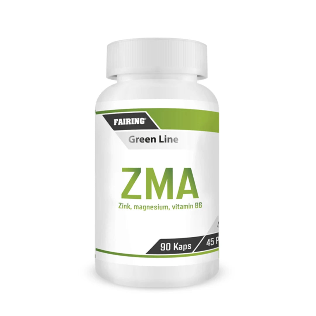 Fairing ZMA 90 caps kosttillskott i en vit burk med gröna detaljer och märkningen Green Line.