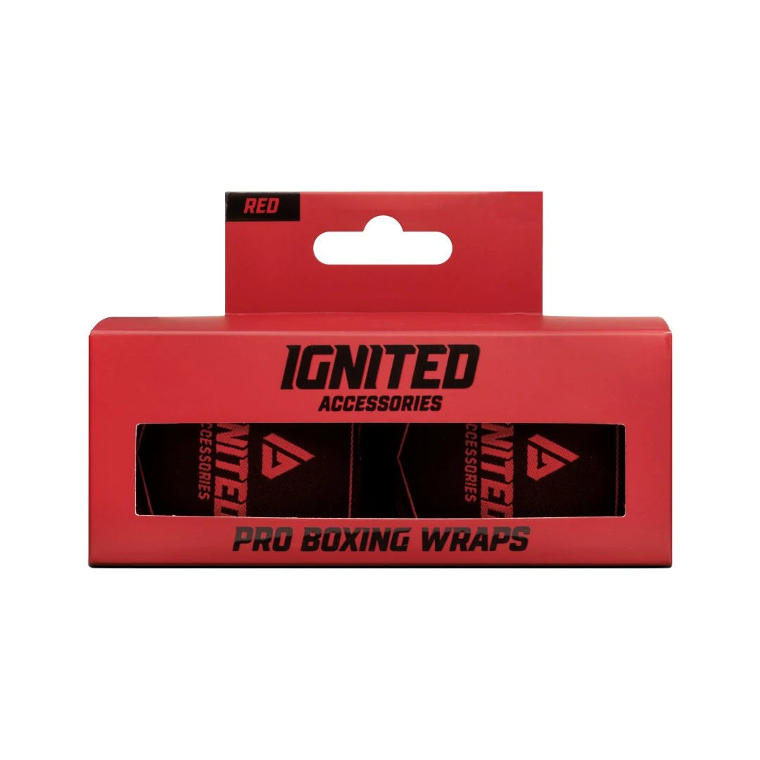 Ignited Boxing Hand Wraps Red 2.5, ihoprullade boxningslindor för kampsport i en röd förpackning.