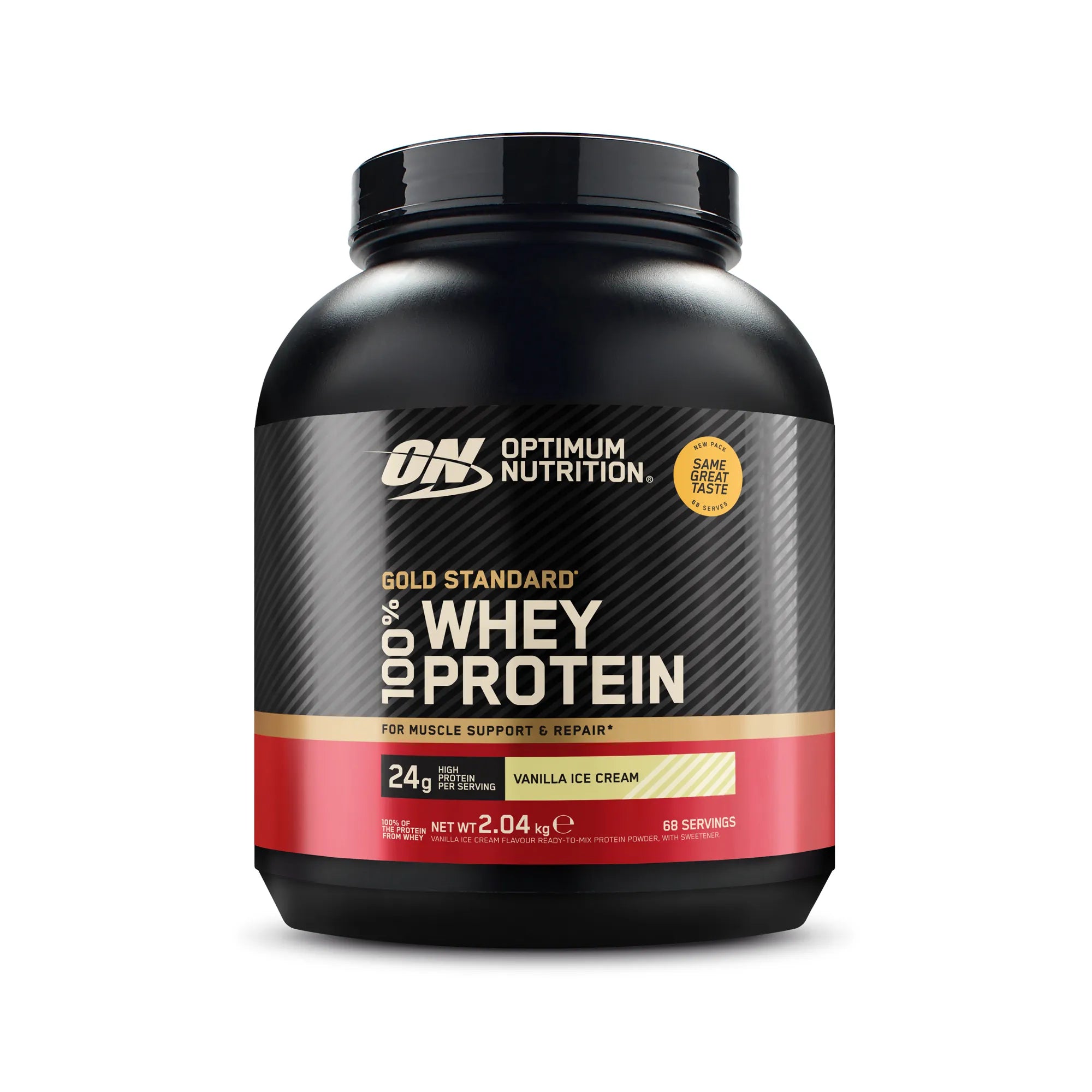 Optimum Nutrition 100% Whey Gold Standard 2 kg proteinpulver i en svart burk för smaken Vanilla Ice Cream., bild 6 av 6