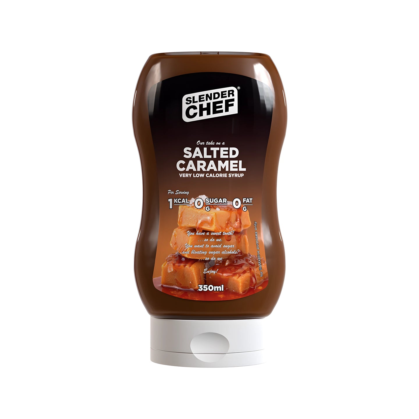 Slender Chef Sweet Sauce 350 ml i en brun klämflaska med vitt lock för smaken Salted Caramel., bild 2 av 7