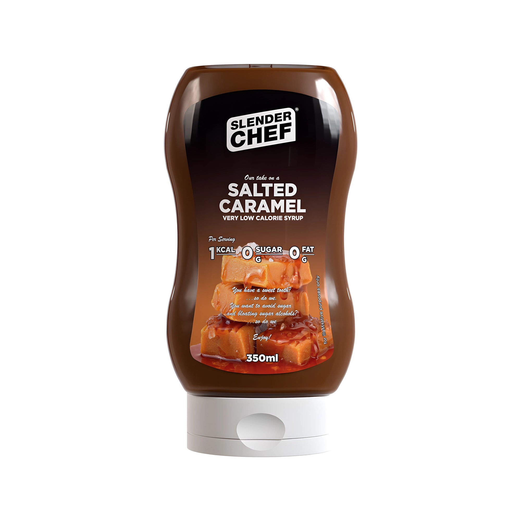 Slender Chef Sweet Sauce 350 ml i en brun klämflaska med vitt lock för smaken Salted Caramel., bild 2 av 7