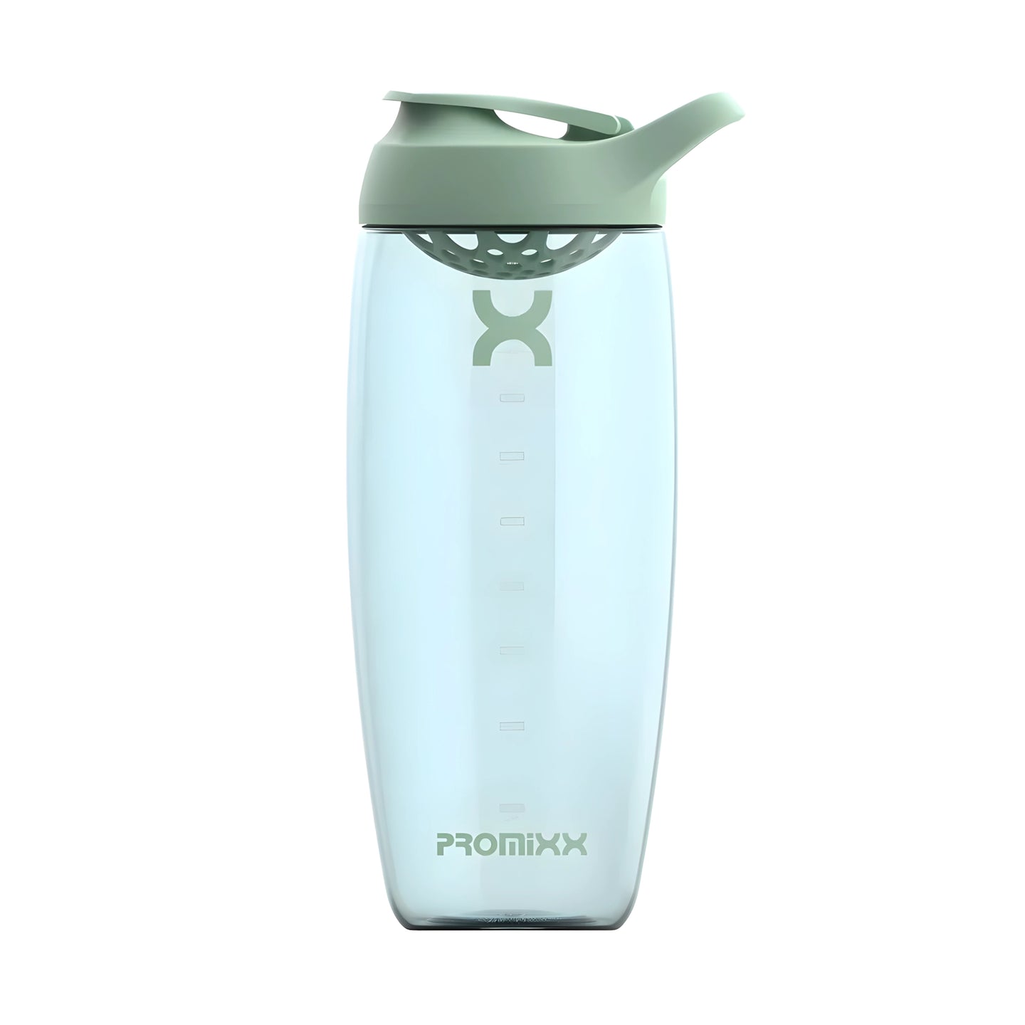 ProMixx Pursuit Shaker Bottle 950 ml är en transparent shaker med ett sportlock i färgen Seagrass Green., bild 1 av 4