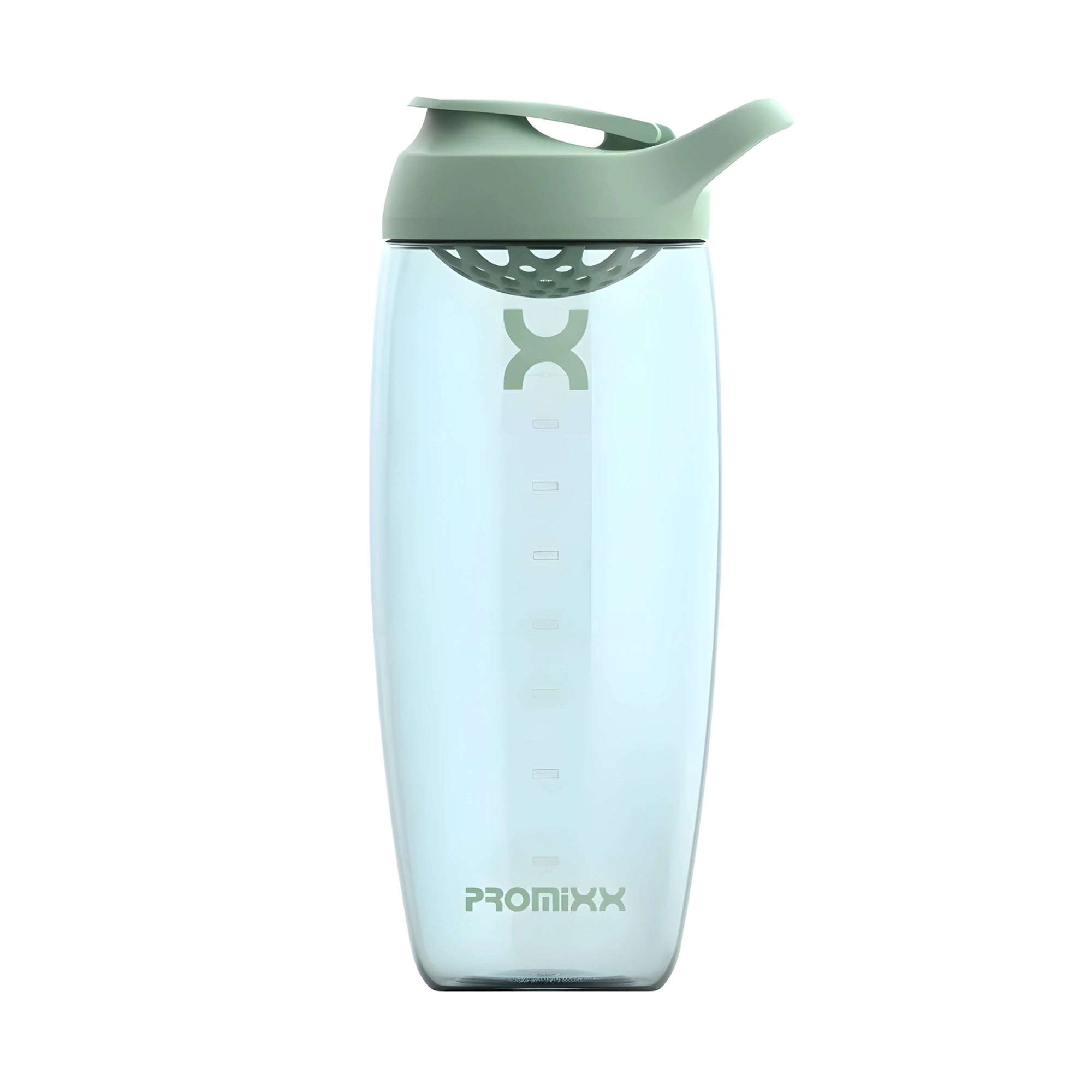 ProMixx Pursuit Shaker Bottle 950 ml är en transparent shaker med ett sportlock i färgen Seagrass Green., bild 1 av 4