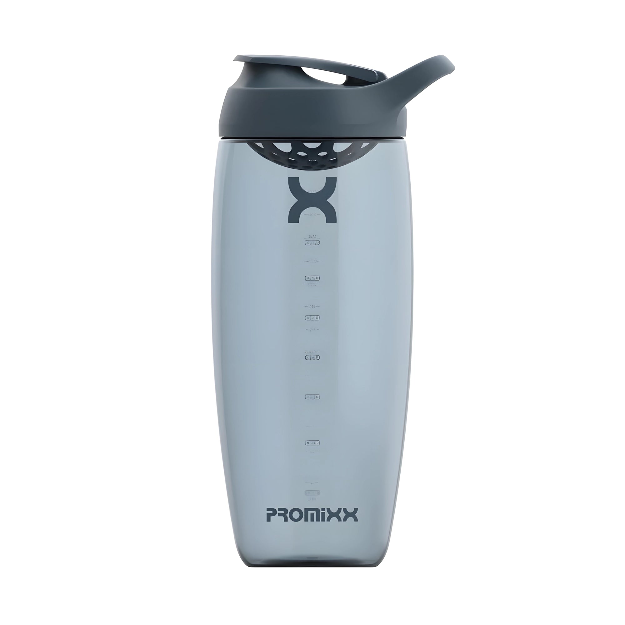Grå ProMixx Pursuit Shaker Bottle 950 ml i transparent design med mörkgrått sportlock och bärloop., bild 3 av 4