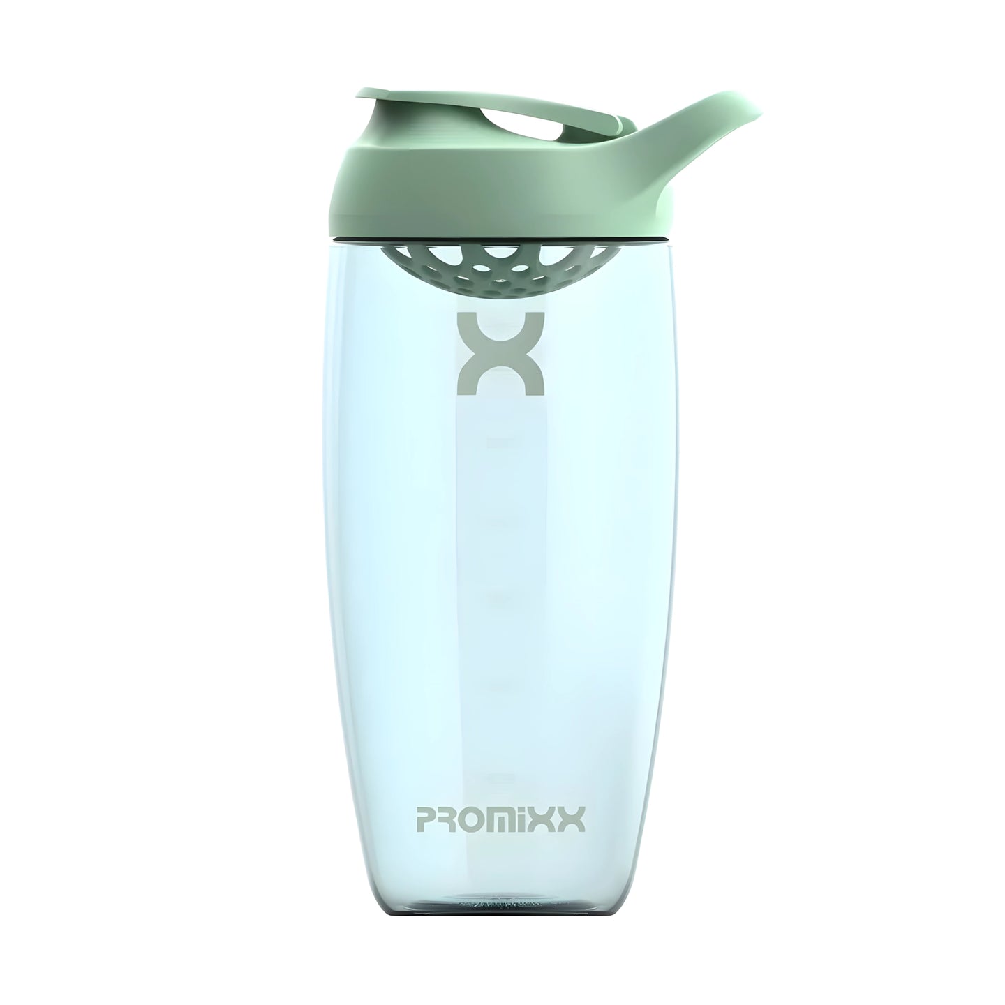 ProMixx Pursuit Shaker Bottle 700 ml i Seagrass Green. Klar shaker med ljusgrönt lock och integrerad agitator., bild 1 av 4