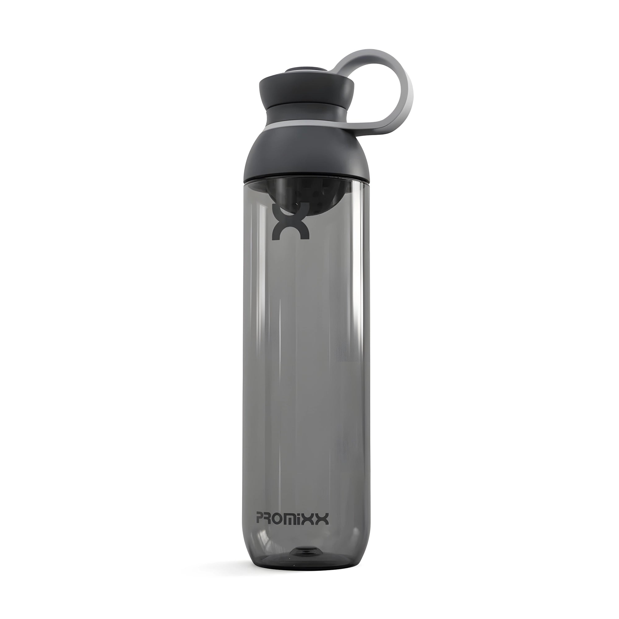 ProMixx Form Hybrid Bottle 760 ml, en transparent grafitgrå shakerflaska med mörkgrått lock och bärloop., bild 2 av 3